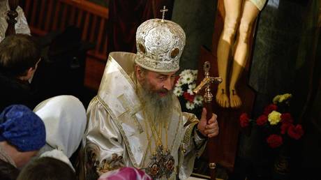 Metropolitan Onufry during a Christmas service in Kiev, Ukraine, January 6, 2021.