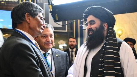Acting Afghan Foreign Minister Amir Khan Muttaqi (right) at the Moscow format consultations on Afghanistan, Moscow, Russia.
