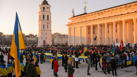 A pro-Ukrainian demonstration in Vilnius, Lithuania, on February 23, 2025.
