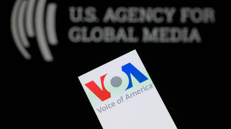 The logos of the US Agency for Global Media and the Voice of America.