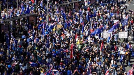 Crowds protesting against mass-immigration in Australia on August 31.