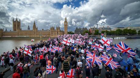 The "Unite The Kingdom" rally on Westminster Bridge in London, September 13, 2025