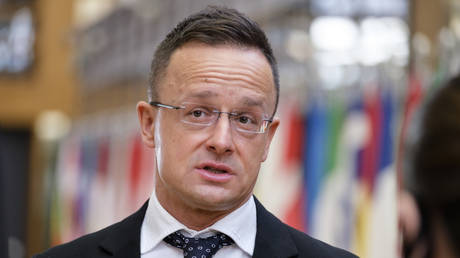 Hungarian Foreign Minister Peter Szijjarto in Brussels, Belgium, January 24, 2022.