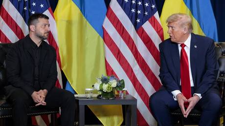US President Donald Trump and Ukraine’s Vladimir Zelensky, UN headquarters, New York City, September 23, 2025.