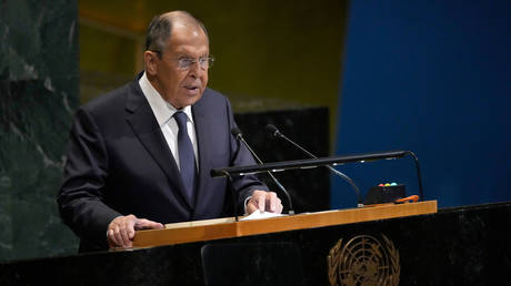 Russian Foreign Minister Sergey Lavrov addresses the 80th session of the United Nations General Assembly, September 27, 2025