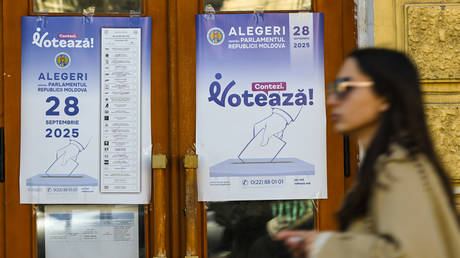 An election poster in Chisinau, Moldova, on September 26, 2025.