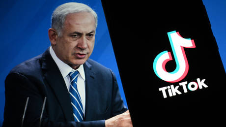 FILE PHOTO. Israel's Prime Minister Benjamin Netanyahu and the TikTok logo on a phone screen.