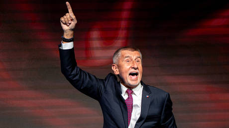 Andrej Babis celebrates his party’s victory in the Czech parliamentary election.