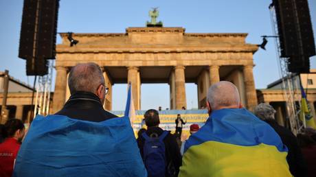 A pro-Ukrainian rally at the Brandenburg Gate in Berlin, Germany, March 9, 2025.
