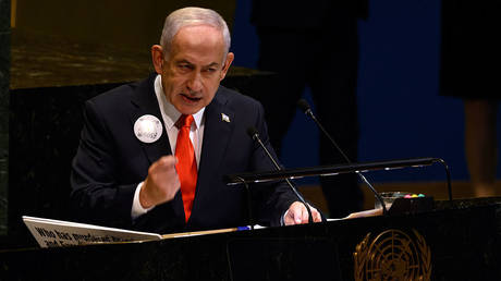 Israeli Prime Minister Benjamin Netanyahu at the UN General Assembly in New York City, September 26, 2025.