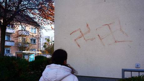 Bloody swastikas in Hanau, Germany.