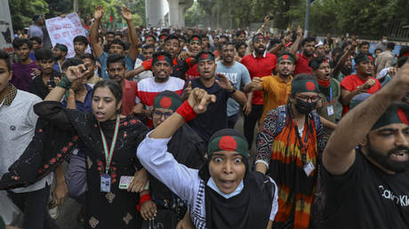 Protesters in Bangladeshi capital, Dhaka, in August 2024.