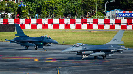 FILE PHOTO: Taiwanese F-16 fighter jets preparing for take off.