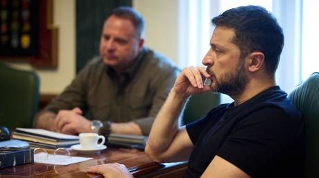 FILE PHOTO. Andrey Yermak (L) and Vladimir Zelensky.