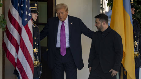 FILE PHOTO: US President Donald Trump greeting the Ukraine's Vladimir Zelensky at the White House.