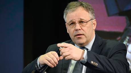 Russian Ambassador-at-Large Rodion Miroshnik speaks at an event in Sukhumi, Abkhazia, on November 18, 2025.