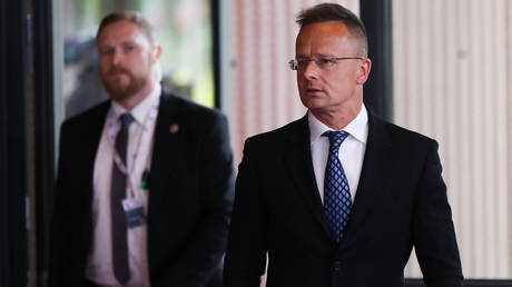 Hungarian Foreign Minister Peter Szijjarto at an event in Warsaw, Poland, on May 7, 2025.