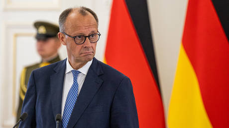 German Chancellor Friedrich Merz during press conference on May 22, 2025 in Vilnius, Lithuania.