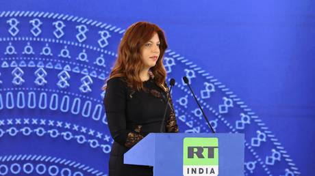 RT Editor-in-Chief Margarita Simonyan attends the launch of the RT India TV channel in New Delhi on December 5, 2025.