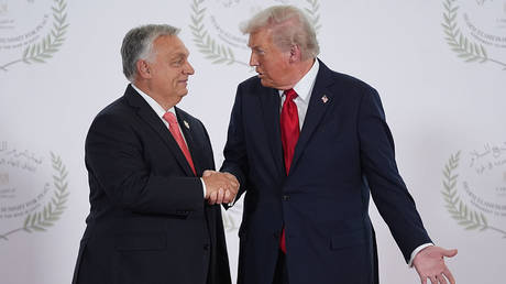 US President Donald Trump and Hungarian Prime Minister Viktor Orban pictured during a summit on October 13, 2025 in Egypt.
