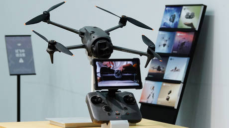 FILE PHOTO: A drone on display at a DJI store.