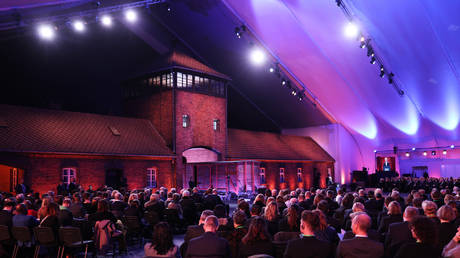 The ceremony for the 80th anniversary of the liberation of the Auschwitz camp underway in Oswiecim, Poland, on January 27, 2025.