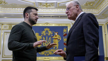 FILE PHOTO: Ukraine’s Vladimir Zelensky meeting with US President Donald Trump’s special envoy, Keith Kellogg, in Kiev.