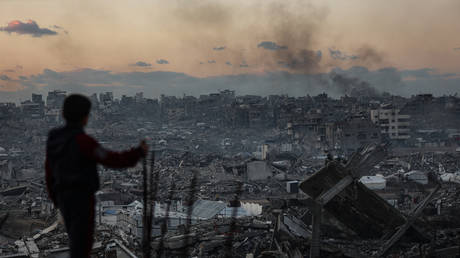 Palestinians living in the Jabalia neighborhood in northern Gaza on December 17, 2025.