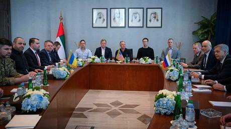 The Ukrainian, US and Russian delegations pictured during the talks in Abu Dhabi, the UAE, on January 24, 2026.