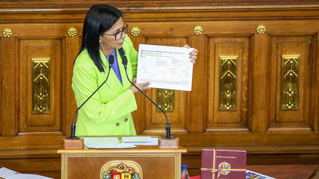Delcy Rodriguez delives her annual address to the nation at the Federal Legislative Palace in Caracas, Venezuela, January 15, 2026 © Getty Images / Ivan Mc Gregor